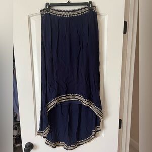 Francesca’s Navy Blue Embroidered High Low Skirt with Side Zipper - Size Small